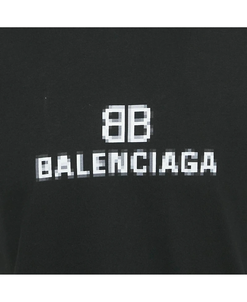 Pre-Owned Balenciaga Men's Black Bb Logo Pixel Print Cotton T-Shirt