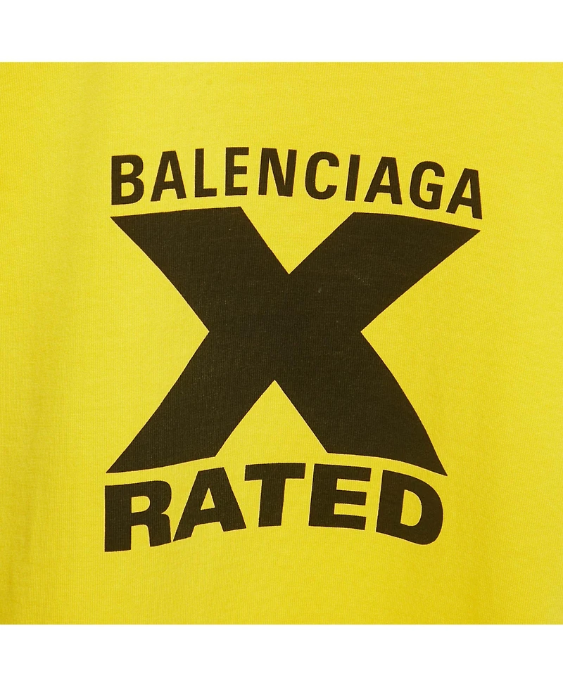 Pre-Owned Balenciaga Men's Yellow Logo Print Cotton Crewneck T-Shirt