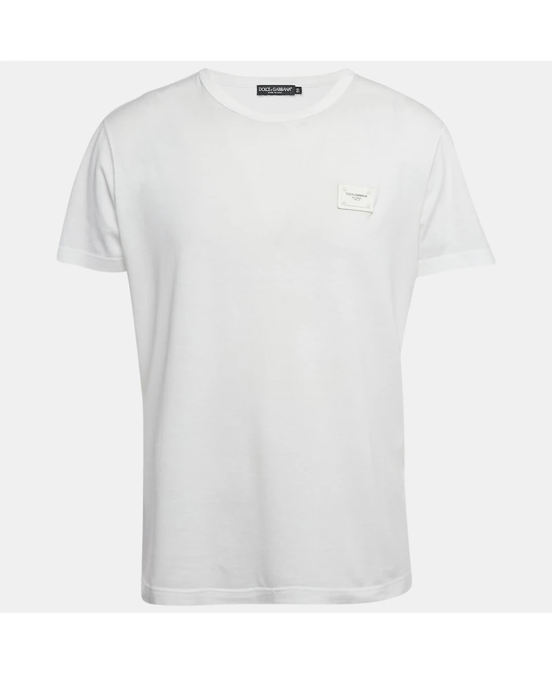 Pre-Owned Dolce & Gabbana Men's White Cotton Logo Plaque T-Shirt