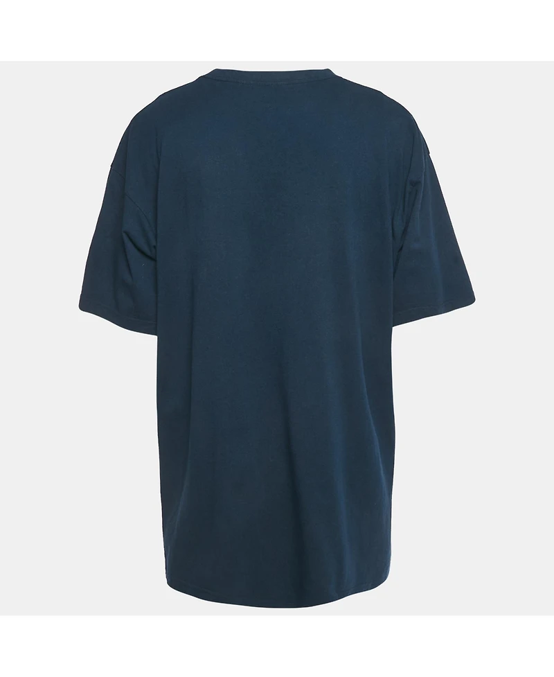 Pre-Owned Balenciaga Men's Navy Blue Logo Embroidered Cotton T-Shirt