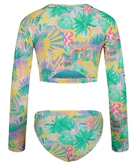 Roxy Girls' 7-16 Swimsuit Printed Rash Guard and Bottom, 2-Piece Set