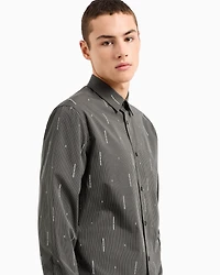 A|X Armani Exchange Men's Slim-Fit Striped Logo Print Long Sleeve Button-Front Shirt
