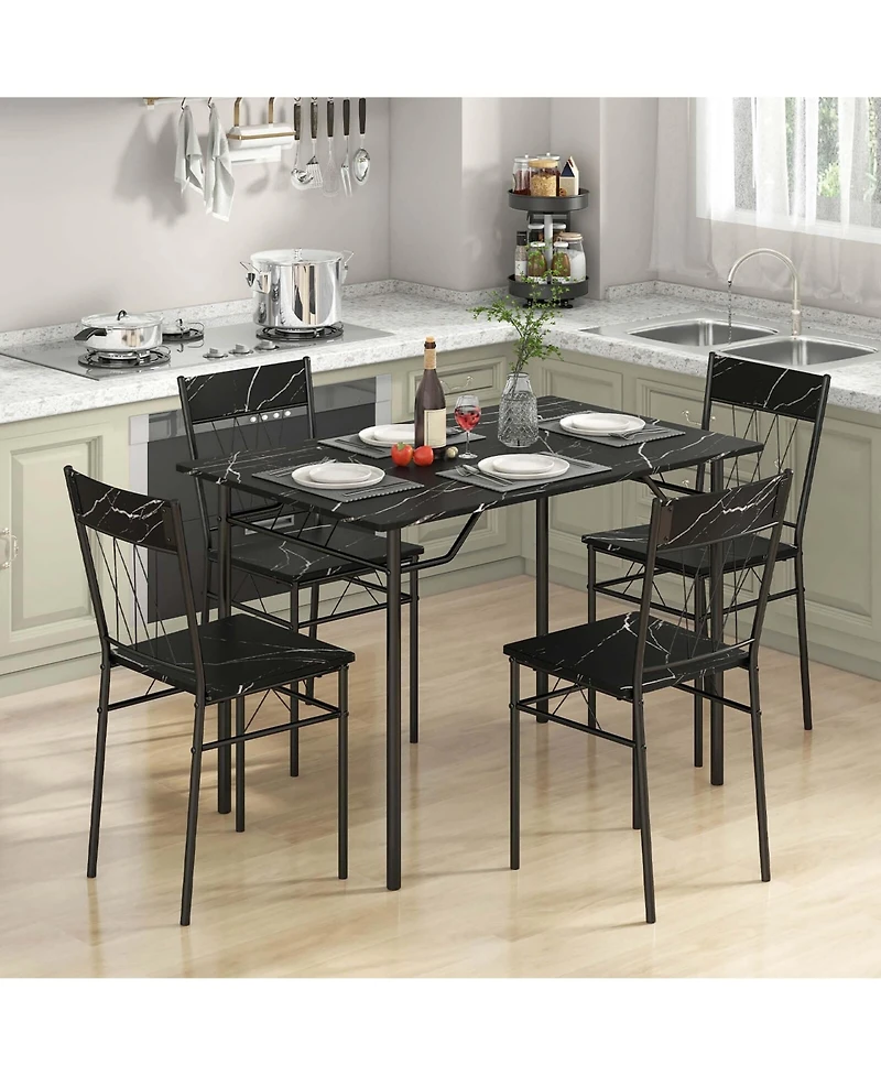 Costway 5PCS Dining Table Set for 4 Rectangular Kitchen & Chairs with Metal Frame Cement