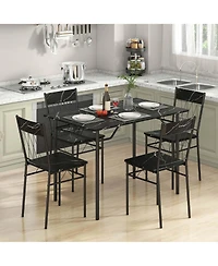 Costway 5PCS Dining Table Set for 4 Rectangular Kitchen & Chairs with Metal Frame Cement
