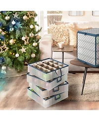 Christmas Ornament Storage Box With 4 Inner Tray Dividers - Plastic Ornament Storage Container For 64 Holiday Ornaments or Decorations - 2 Pack
