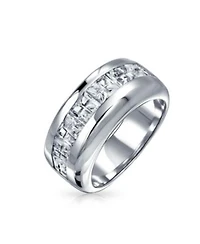 Bling Jewelry Channel Set Cubic Zirconia Cz Invisible Cut Half Eternity Band Sterling Silver 9MM
