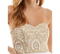 Say Yes Juniors' Dancing Queen Strapless Sweetheart Neck Dress