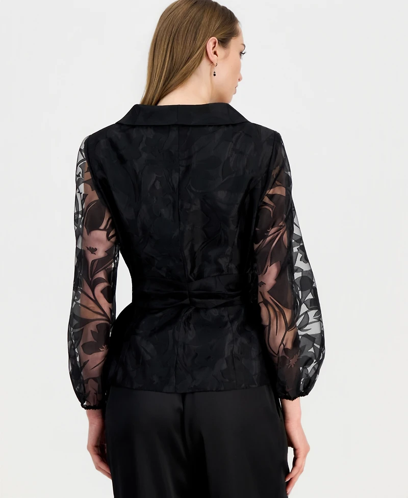 Alex Evenings Women's Organza Collared Blouse