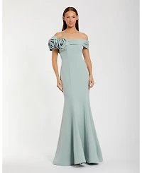 Mac Duggal Women's 3D Floral Crepe Off The Shoulder Gown.