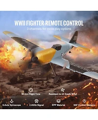 Mecale Rc Plane, 2.4GHz 3-Channel Fighter Airplane with 6-Axis Gyro, 2 Batteries, Ready-to-Fly Glider for Adults & Kids Beginners