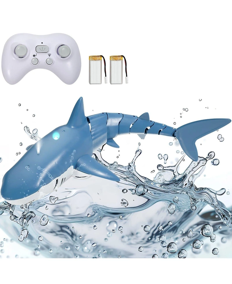 Mecale Remote Control Shark Toy, 2.4GHz Realistic Rc Shark with Lights, Spray & 2 Batteries for Pool or Bath, Fun Toy for Kids 6