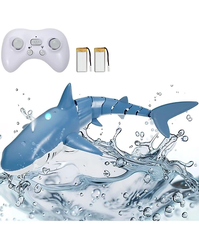 Mecale Remote Control Shark Toy, 2.4GHz Realistic Rc Shark with Lights, Spray & 2 Batteries for Pool or Bath, Fun Toy for Kids 6