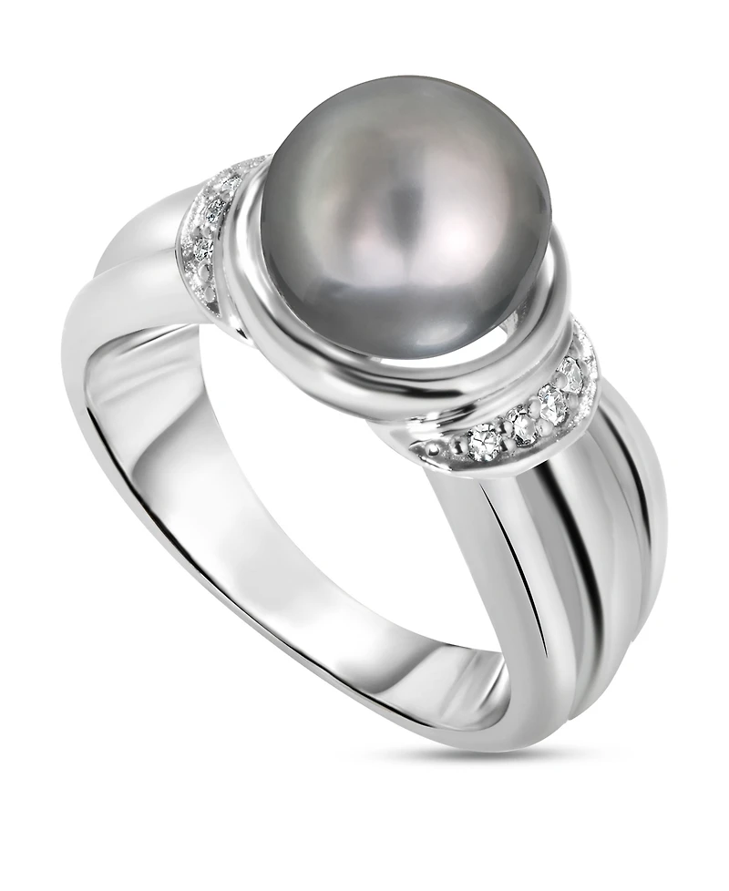 Tahitian Pearl (9mm) & Diamond (1/20 ct. t.w.) Ring in Sterling Silver