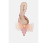 Women asma organza bow embellished satin mules