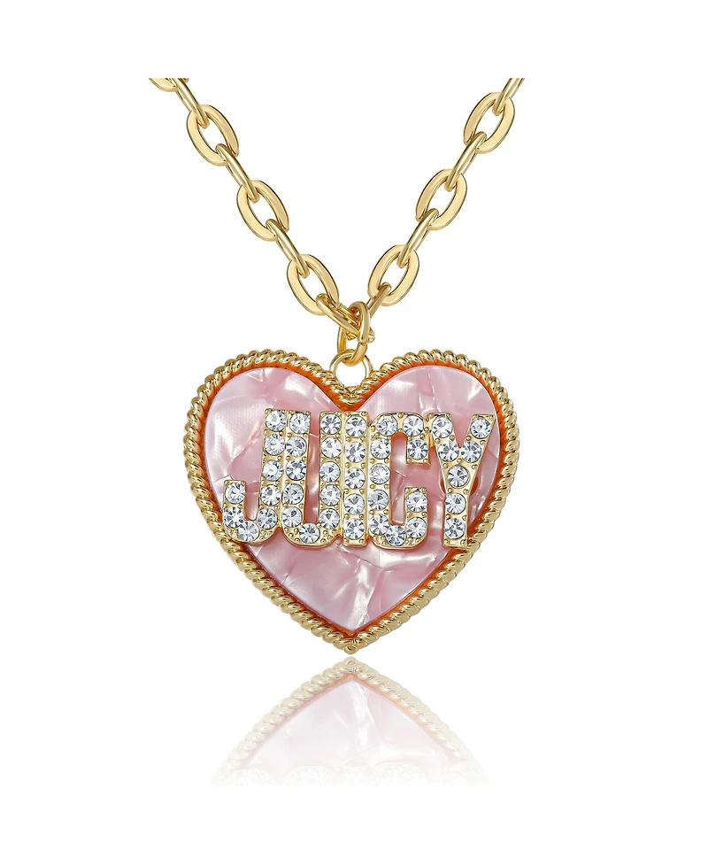 Juicy Couture Juicy Heart Pendant Necklace, Gold Tone with Pink Mop