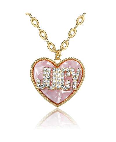 Juicy Couture Juicy Heart Pendant Necklace, Gold Tone with Pink Mop