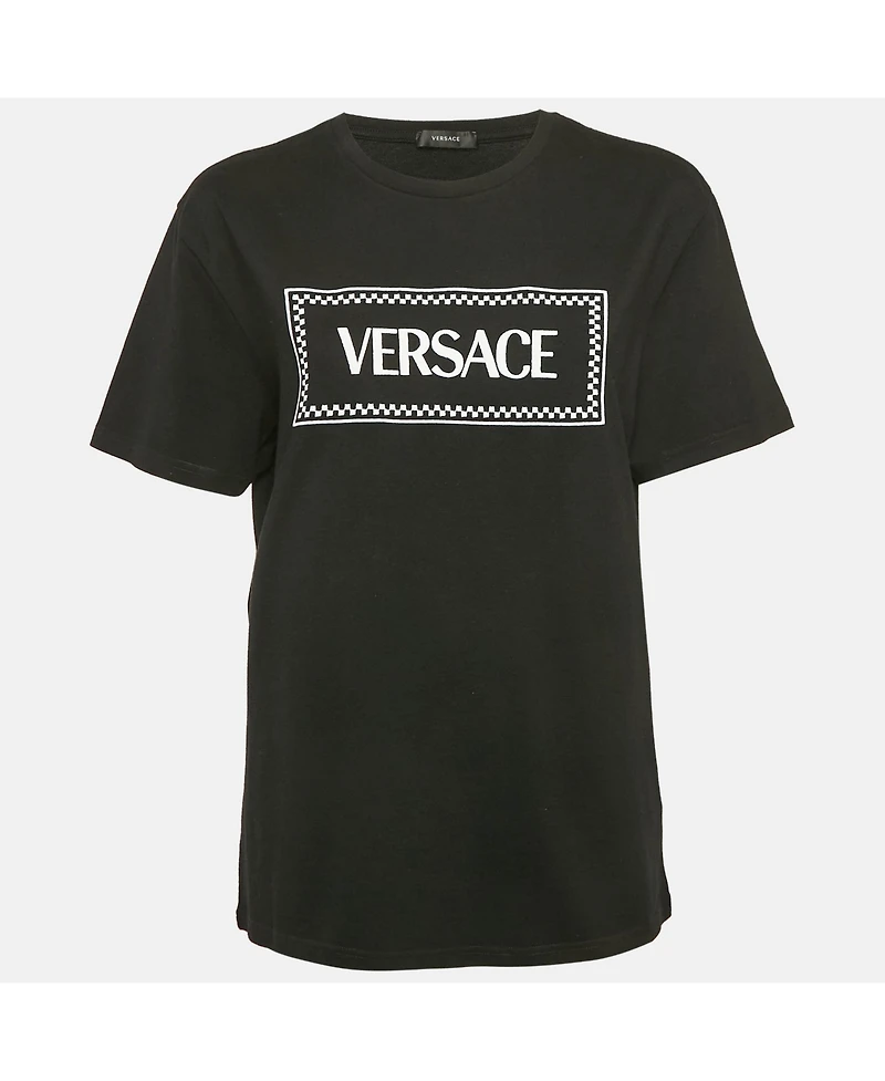 Pre-Owned Versace Women's Logo Embroidery Cotton Crew Neck T-Shirt