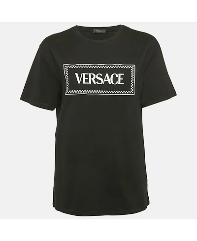 Pre-Owned Versace Women's Logo Embroidery Cotton Crew Neck T-Shirt