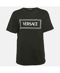 Pre-Owned Versace Women's Logo Embroidery Cotton Crew Neck T-Shirt