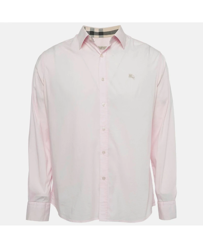 Pre-Owned Burberry Men's Brit Pink Logo Embroidered Cotton Shirt