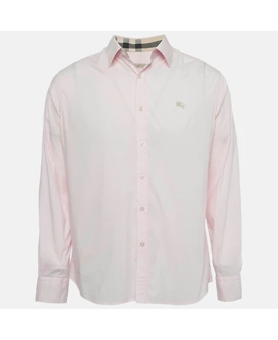 Pre-Owned Burberry Men's Brit Pink Logo Embroidered Cotton Shirt