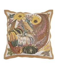 Saro Lifestyle Embroidered Cornucopia Down Filled Decorative Pillow, 20" x 20"