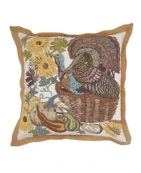 Saro Lifestyle Embroidered Turkey Poly Filled Decorative Pillow, 20" x 20"