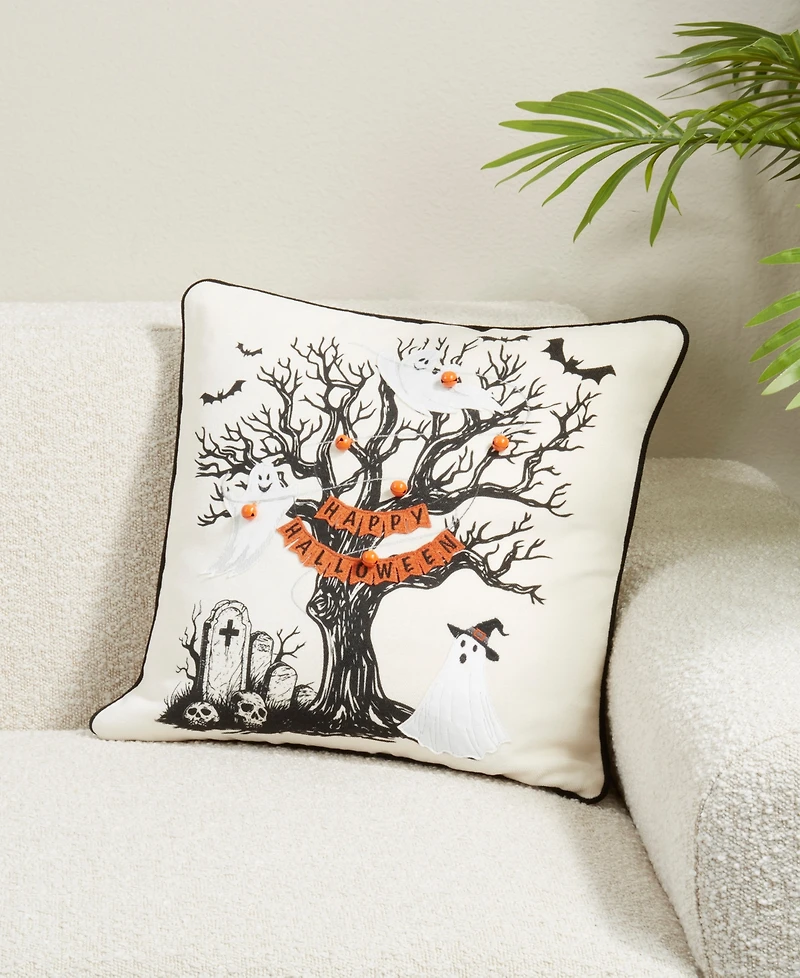 Saro Lifestyle Happy Halloween Tree Poly Filled Decorative Pillow, 18" x 18"