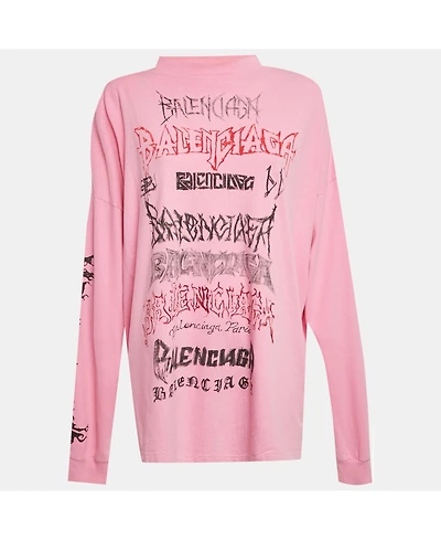 Pre-Owned Balenciaga Women's Pink Metal Logo Cotton Knit Long Sleeve Sweatshirt