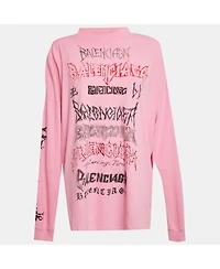Pre-Owned Balenciaga Women's Pink Metal Logo Cotton Knit Long Sleeve Sweatshirt
