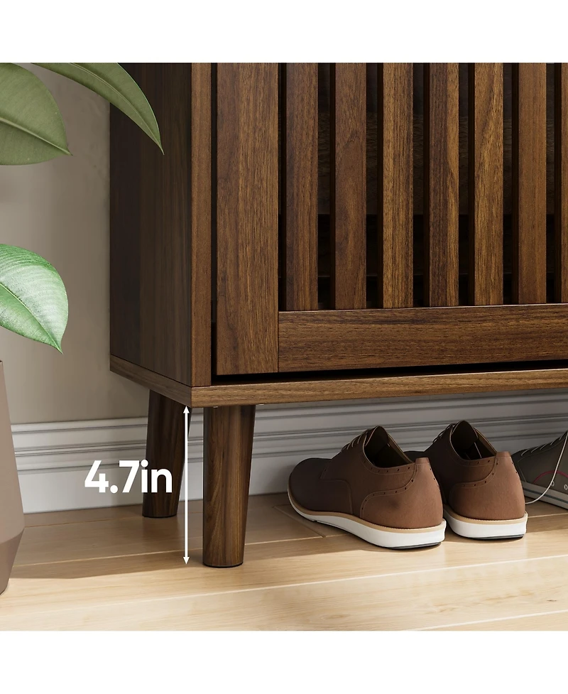 sumyeg Storage Cabinet Modern Walnut Shoe Cabinet with 2 Flip Drawers and Fence Design