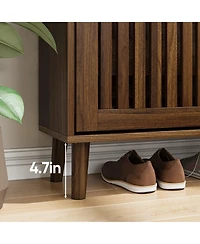 sumyeg Storage Cabinet Modern Walnut Shoe Cabinet with 2 Flip Drawers and Fence Design