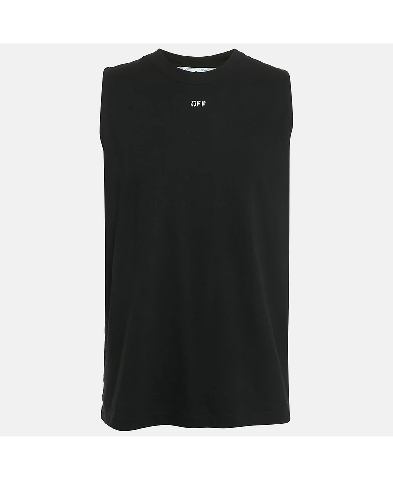 Pre-Owned Off-White Men's Black Logo Print Jersey Sleeveless T-Shirt