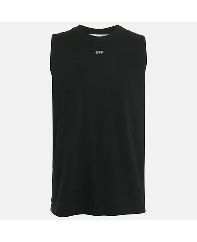 Pre-Owned Off-White Men's Black Logo Print Jersey Sleeveless T-Shirt