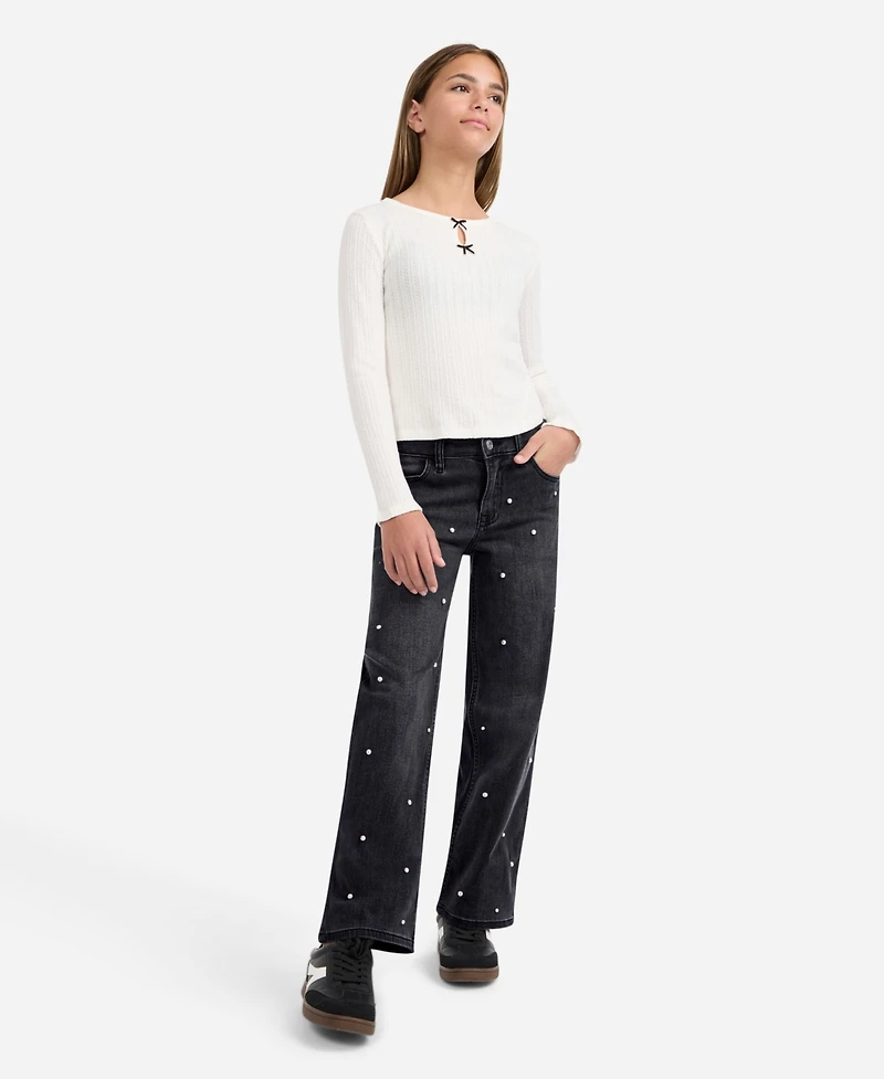 abercrombie kids Girls High-Rise Embellished Wide Leg Jeans