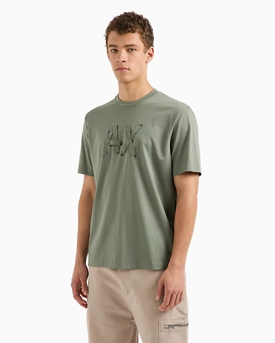 A|X Armani Exchange Men's Slim Fit Short Sleeve Crewneck Destructed Logo T-Shirt