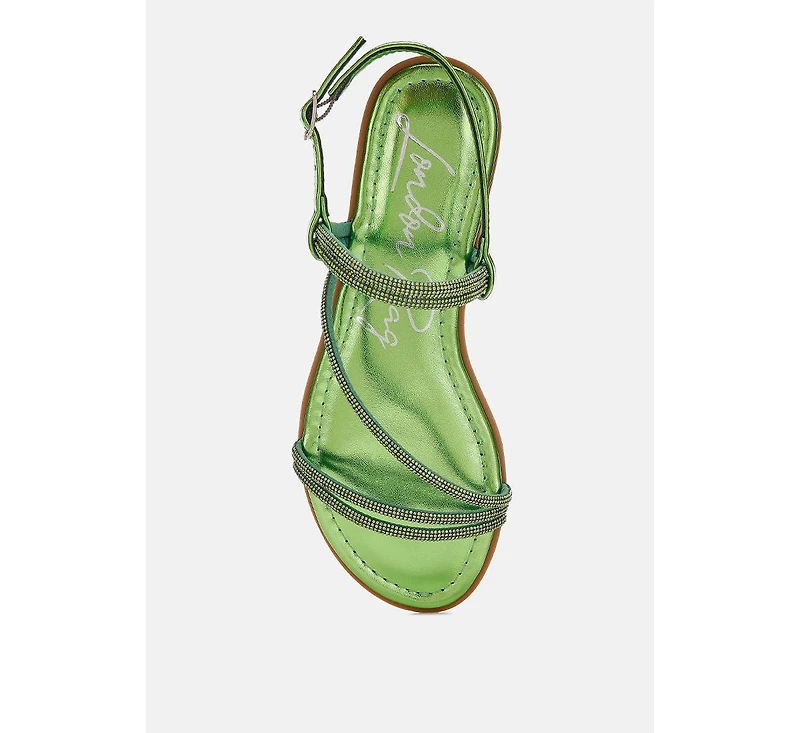 London Rag Womens Bawley Rhinestone Strappy Flat Sandals
