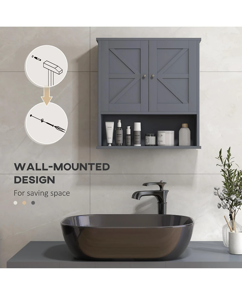 Airsurfer Bathroom Wall Cabinet Wall Mounted Medicine Organizer with Open and Adjustable Shelf Storage Cabinet for Bathroom or Laundry Room