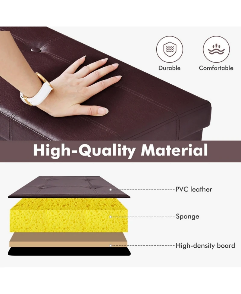 Boyel Living 45 Inch Foldable Storage Ottoman Bench Tufted Leather Large Storage Chest