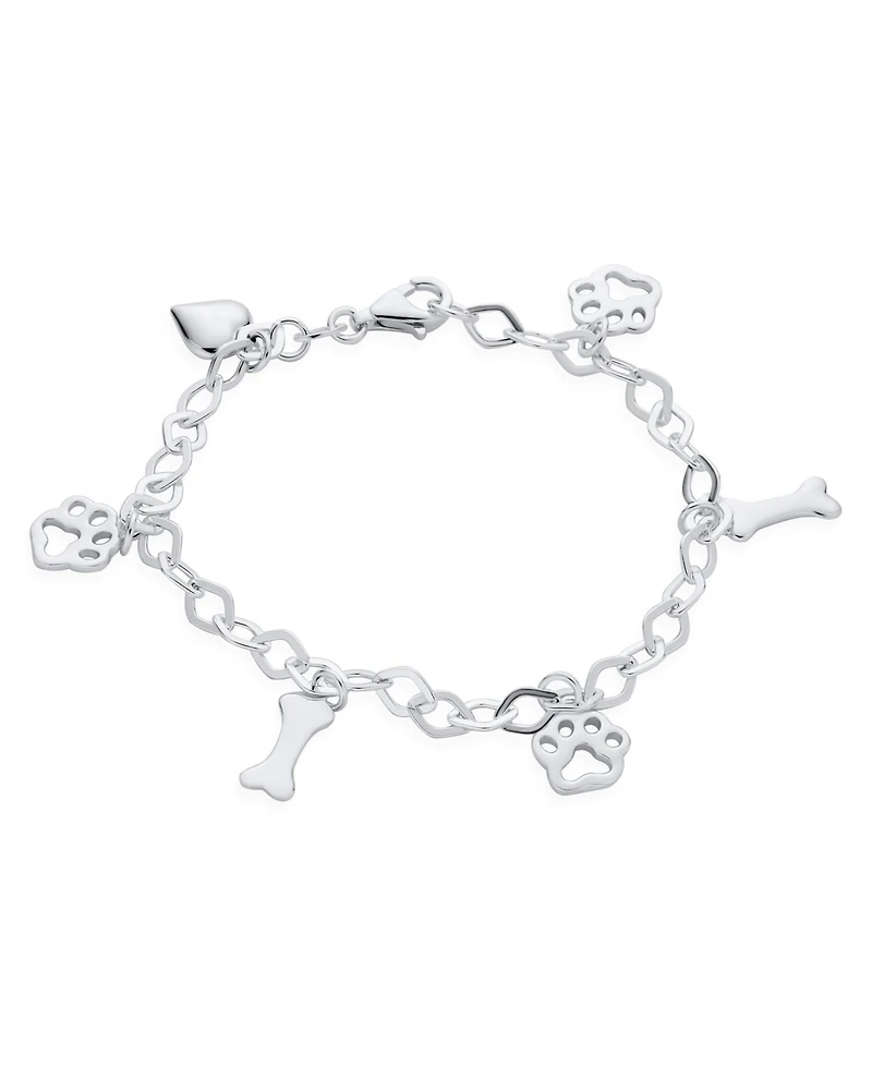Bling Jewelry Animal Lover Best Friend Puppy Kitten Multi-Charm Bracelet & Matching Paw Print Stud Earrings Jewelry Set Sterling Silver