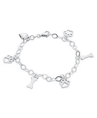 Bling Jewelry Animal Lover Best Friend Puppy Kitten Multi-Charm Bracelet & Matching Paw Print Stud Earrings Jewelry Set Sterling Silver