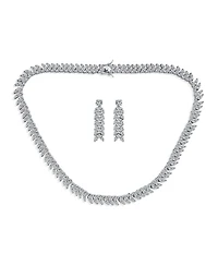 Bling Jewelry Art Deco Style Jewelry Set Multi Marquise Cz Statement Collar Tennis Necklace & Chandelier Dangle Earrings Silver Plated