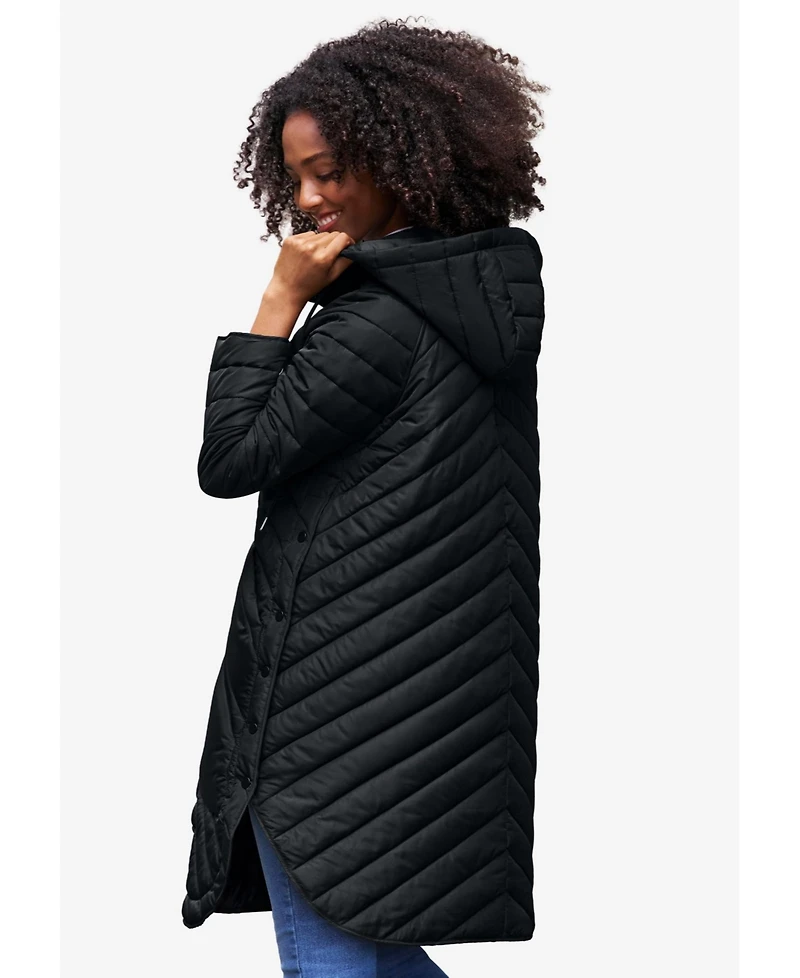 ellos Women's Quilted Jacket With Curved Bottom & Side Snaps