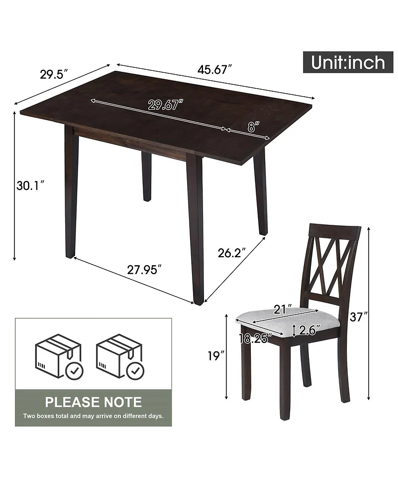 Maison Boucle 3-Piece Folding Dining Table Set with Drop Leaf and 2 Padded Chairs, Compact Breakfast Nook for Small Spaces