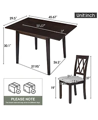 Maison Boucle 3-Piece Folding Dining Table Set with Drop Leaf and 2 Padded Chairs, Compact Breakfast Nook for Small Spaces