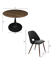 Maison Boucle 5-Piece Walnut Round Dining Table Set with Faux Leather Upholstered Chairs, Kitchen for Small Spaces