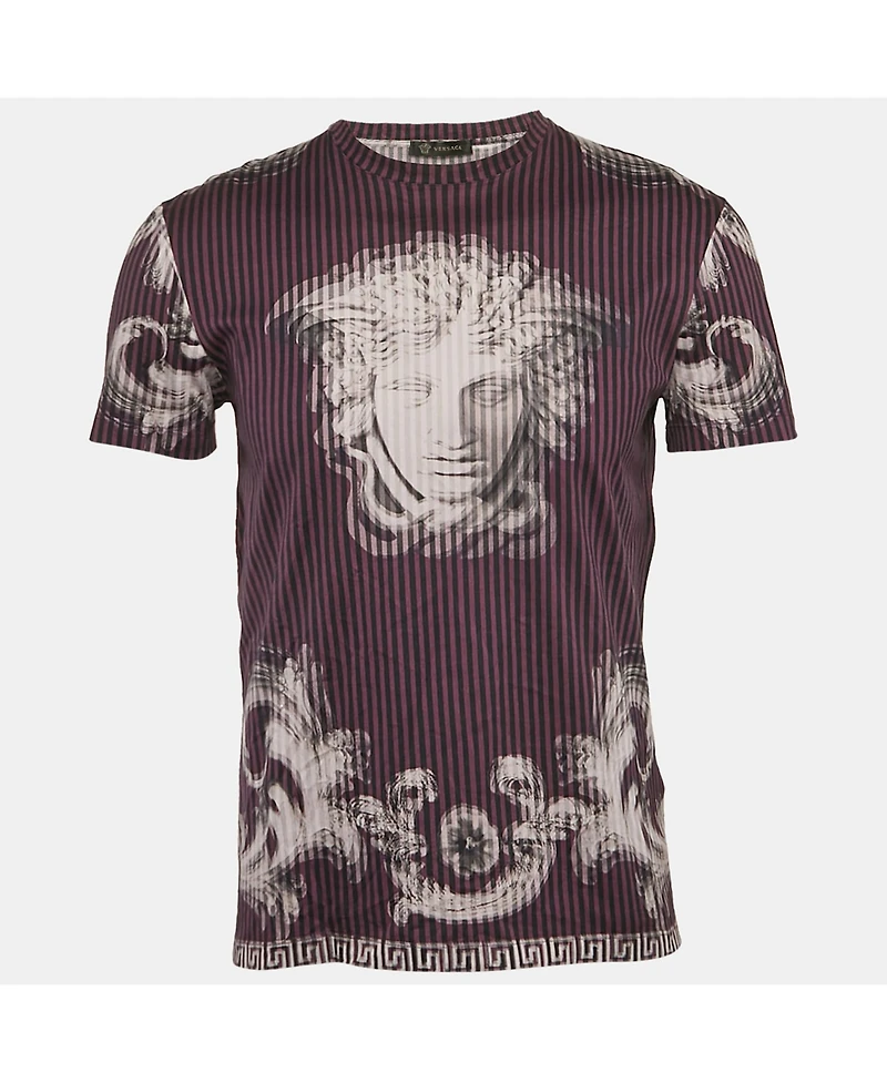 Pre-Owned Versace Men's Black/purple Medusa Print Jersey Lenticular Foulard T-Shirt