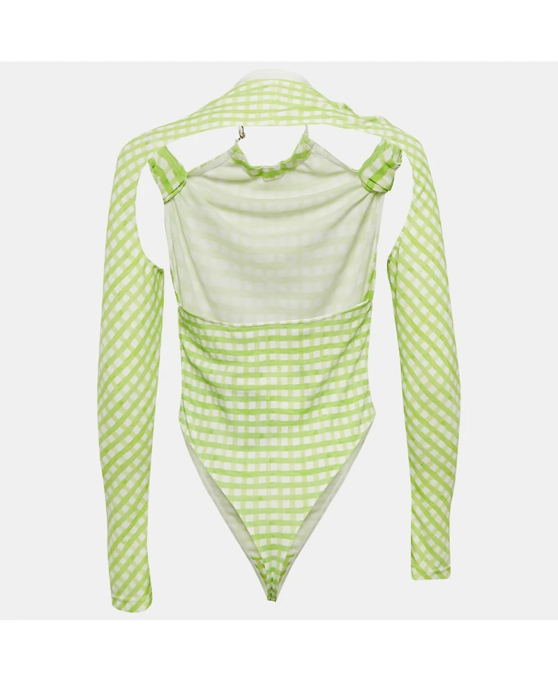 Pre-Owned Jacquemus Women's Green Checks Jersey Le Body Nodi Bodysuit