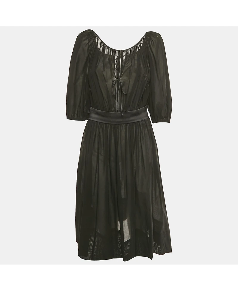 Pre-Owned Dolce & Gabbana Women's Black Cotton Belt Detail Flared Midi Dress