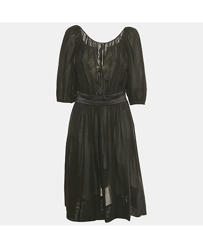 Pre-Owned Dolce & Gabbana Women's Black Cotton Belt Detail Flared Midi Dress